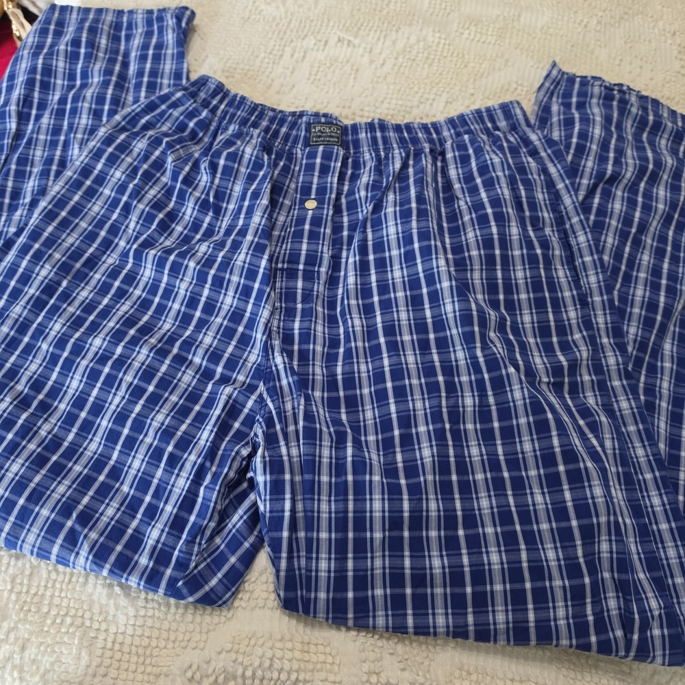 Polo Ralph Lauren Sleep Lounge Pants Mens Medium Cotton White Blue Plaid
